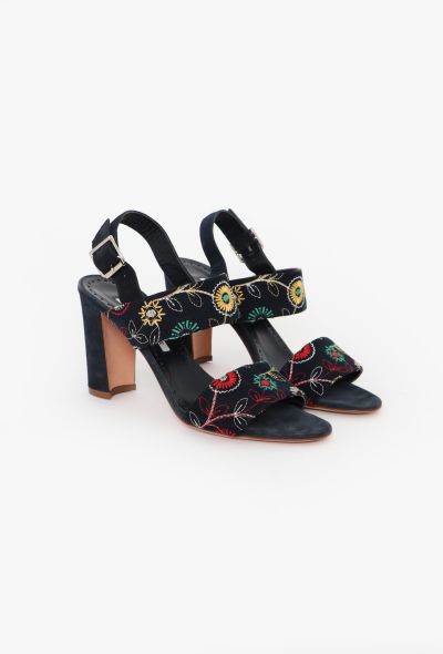 Manolo Blahnik Khan Embroidered Suede Sandals - 2