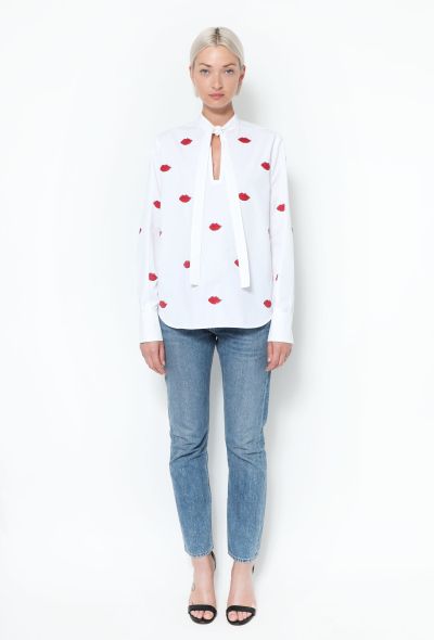 Valentino 2020 Cotton Lip Appliqué Blouse - 2
