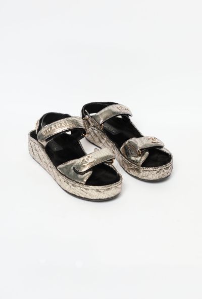 Chanel 2020 Metallic Quilted Sandals - 2
