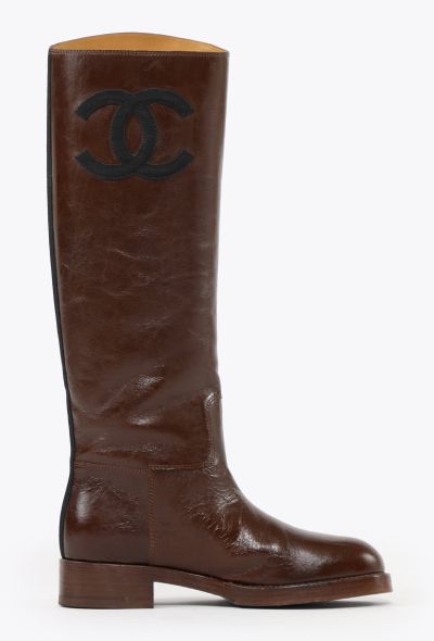 Chanel Leather 'CC' Riding Boots Brown - 1