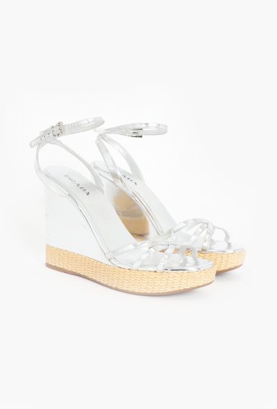 Prada Metallic Platform Wedge Espadrilles - 2