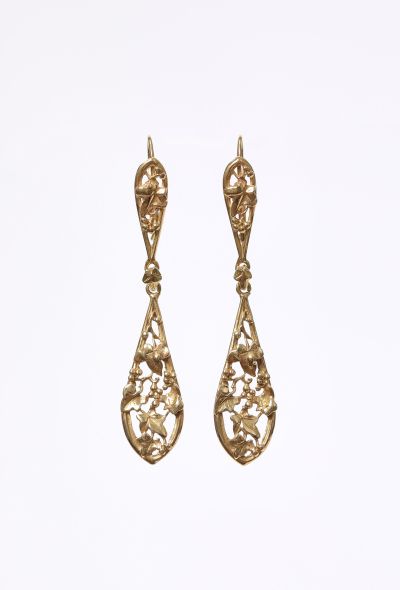 Vintage Fine Jewelry 18k Yellow Gold Leaf Pendant Earrings - 1