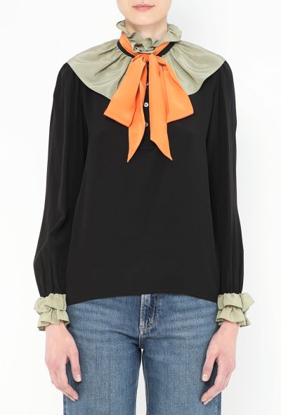 Saint Laurent '80s Ruffled Colorblock Lavallière Blouse - 2