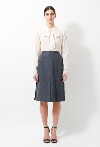 Saint Laurent 70s Slitted Grey Wool Skirt - 2