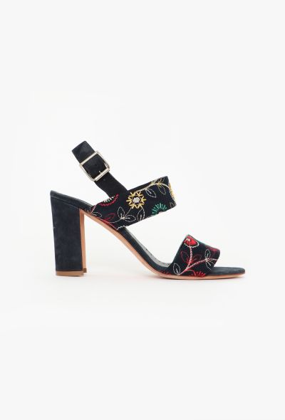 Manolo Blahnik Khan Embroidered Suede Sandals - 1