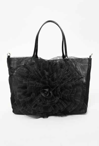 Valentino Black Mesh Floral Tote Bag - 1