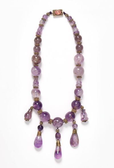 Vintage Fine Jewelry Brass, Amethyst & Rose Quartz Necklace - 1