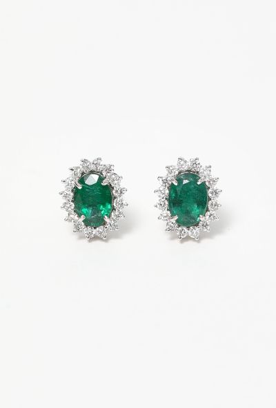 Modern Fine Jewelry 18k White Gold Diamond Halo Earrings with Zambian Emeralds - 1