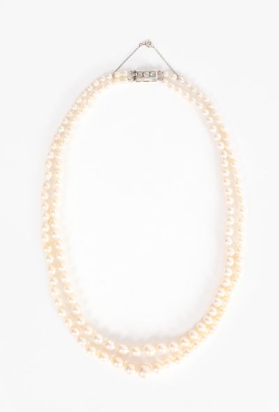Vintage Fine Jewelry 18k White Gold & Diamond Akoya Pearl Necklace - 2