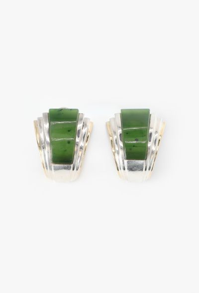Vintage Fine Jewelry Puiforcat 18k Yellow Gold, Silver & Jade Clip Earrings - 1
