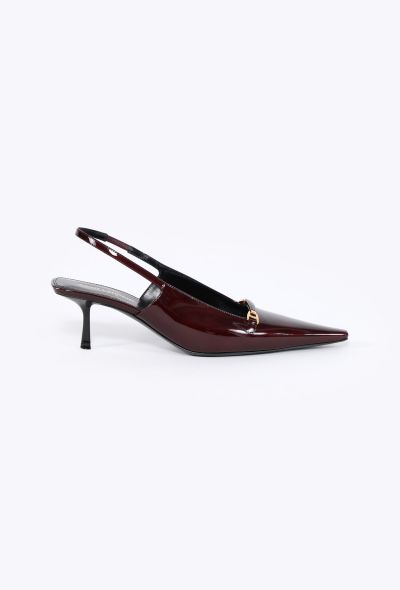 Saint Laurent 2024 Carine Burgundy Red Patent Slingback Heels - 1