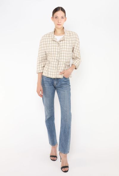 Chanel 2008 Houndstooth Beige Silk Tweed Jacket - 2