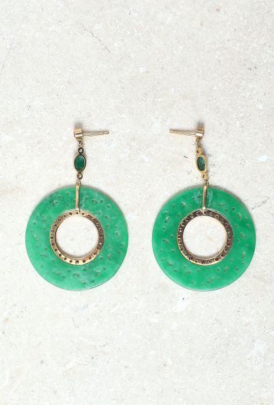 Vintage Fine Jewelry 18k Yellow Gold & Jade Earrings - 1