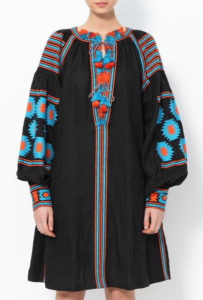 Vita Kin Embroidered Linen Tassel Tunic – Black Bicolor - 2