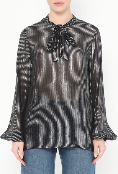 Saint Laurent Iridescent Lamé Lavallière Blouse - 1