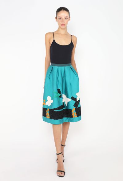 Oscar De La Renta Taffeta Embroidered Skirt - 1