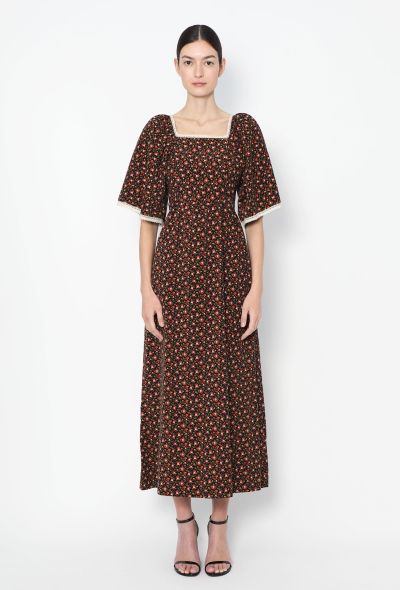 Floral Lace Trim Corduroy Dress - 2