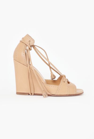 Hermès Eyelet Leather Wedge Sandals - 1