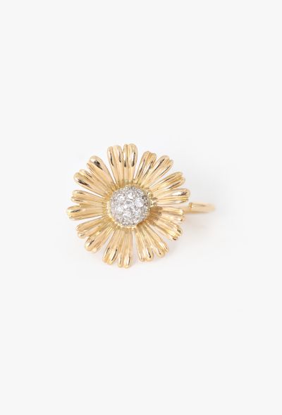 Vintage Fine Jewelry 18k Yellow Gold, Platinum & Diamond Flower Ring - 1