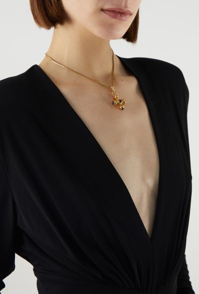 Vintage Fine Jewelry 18K Yellow Gold & Sapphire Cabochon Greek Cross Necklace - 2