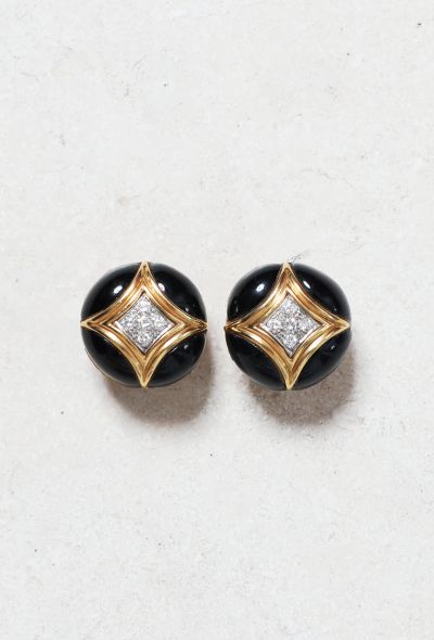 Van Cleef & Arpels 18k Gold, Onyx & Diamond Clip on Earrings - 1