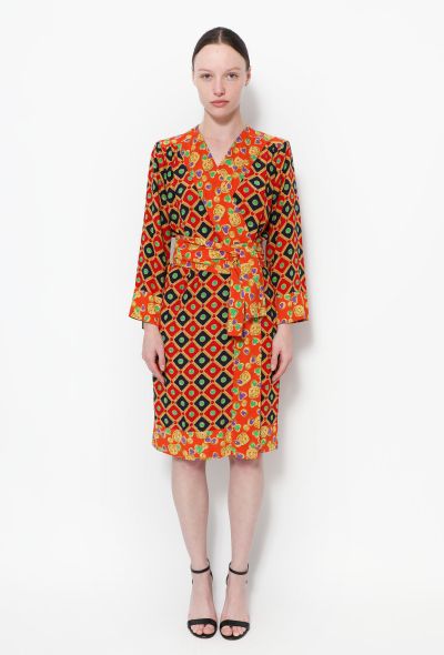 Saint Laurent 1993 Graphic Belted Silk Dress - 1