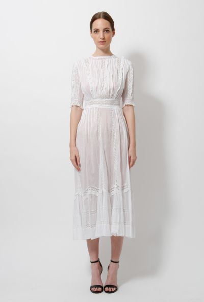 Pleated Ruffled Lace Dress - 1