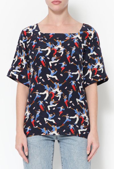 Saint Laurent S/S 1992 Graphic Silk Blouse - 1