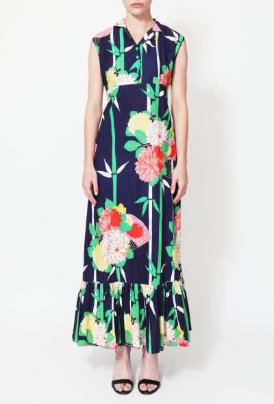 70s Chinoiserie Floral Motif Cotton Dress - 2