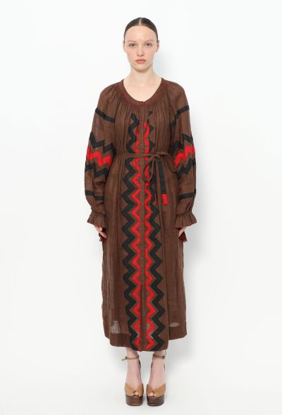 Vita Kin Embroidered Linen Kaftan Brown - 1