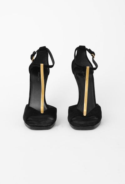 Céline Metallic T-Strap Suede Sandals - 2