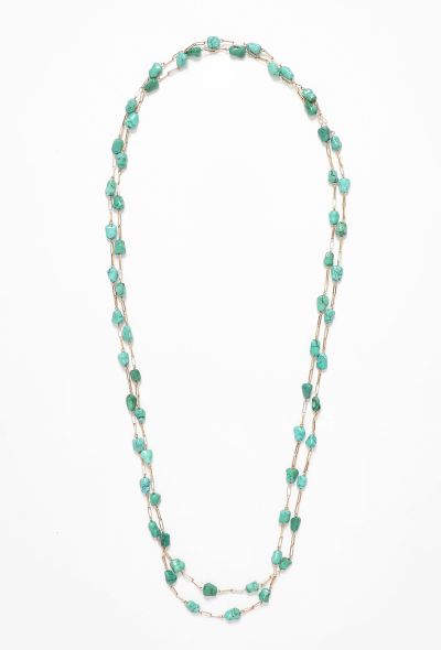Vintage Fine Jewelry 18k Yellow Gold & Turquoise Sautoir Necklace - 1
