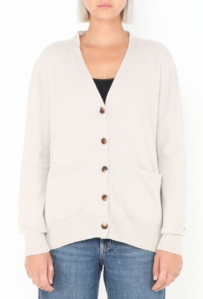 Céline Beige Cashmere Cardigan with Triomphe Emblem - 1