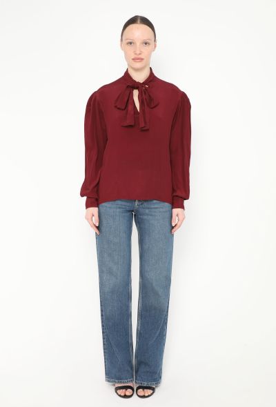 Saint Laurent Red Silk Lavallière Blouse, Circa 1980s - 2