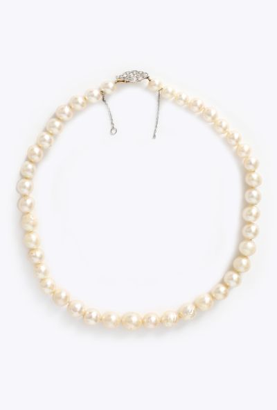 Vintage Fine Jewelry Cultured Pearl Necklace with Diamond Clasp, 1950s - 1