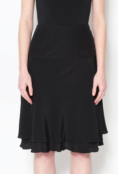 Chanel Black Flared Silk Skirt - 2
