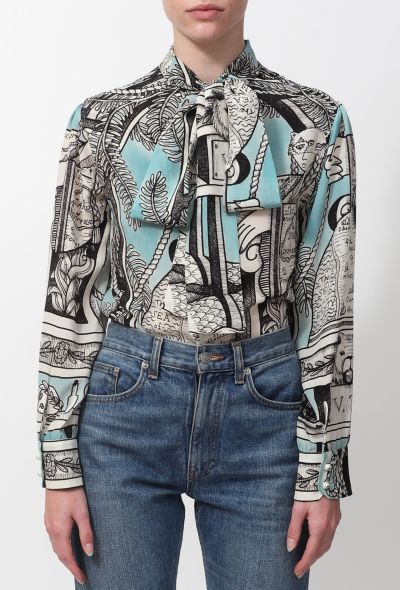 Gucci S/S 2017 Graphic Lavallière Blouse - 1