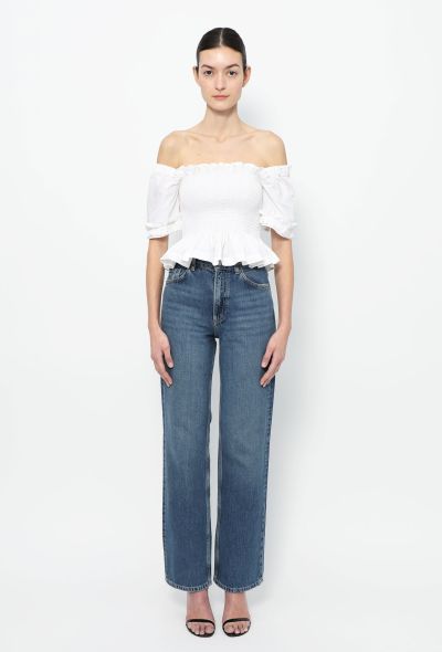 Molly Goddard White Ruched Cotton Peplum Top – Spring 2019 - 2