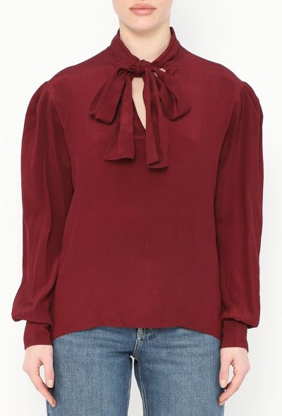 Saint Laurent Red Silk Lavallière Blouse, Circa 1980s - 1