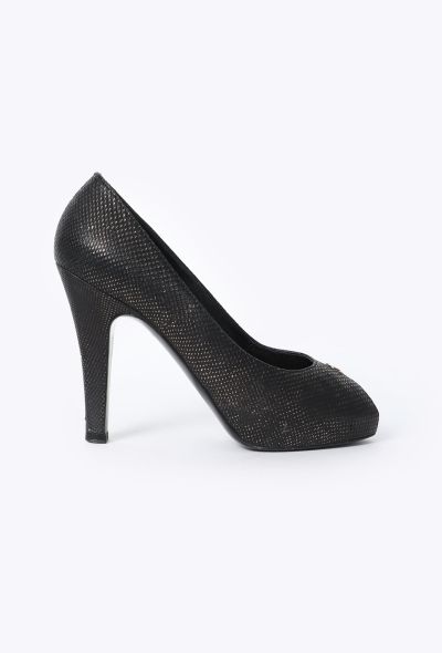 Chanel Metallic Embossed Peep-Toe Pumps - 1
