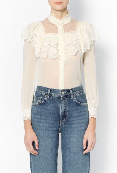 Saint Laurent Lace Ruffled Cotton Blouse - 1