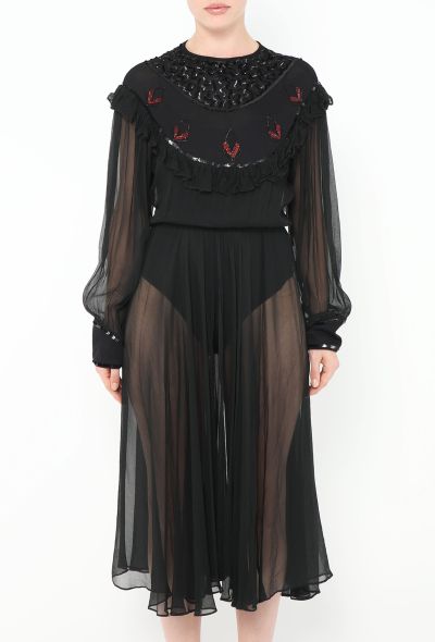 '70s Embroidered Chiffon Dress - 2