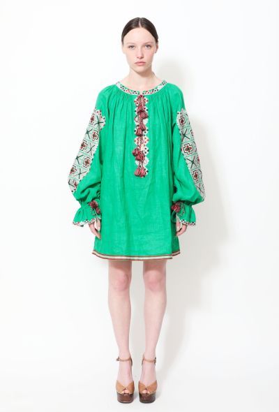 Vita Kin Embroidered Linen Tassel Tunic – Green - 1