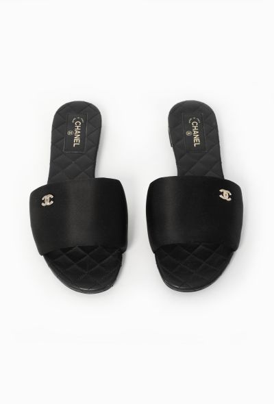 Chanel 2022 Satin Quilted 'CC' Slides - 1