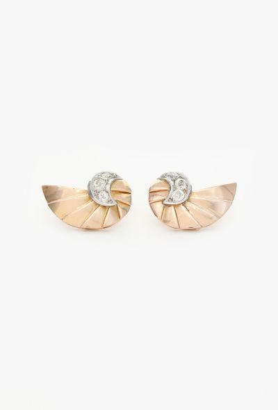 Vintage Fine Jewelry Art Deco 18K Rose Gold & Diamond Shell Earrings - 1