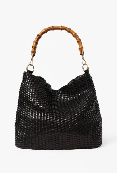 Gucci Vintage Black Bamboo Woven Leather Bag - 1