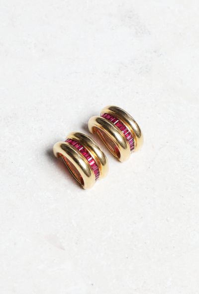 Vintage Fine Jewelry 18k Gold & Red Stones Earrings - 2