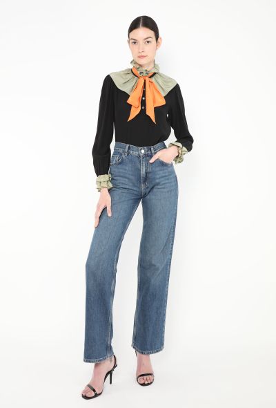 Saint Laurent '80s Ruffled Colorblock Lavallière Blouse - 1