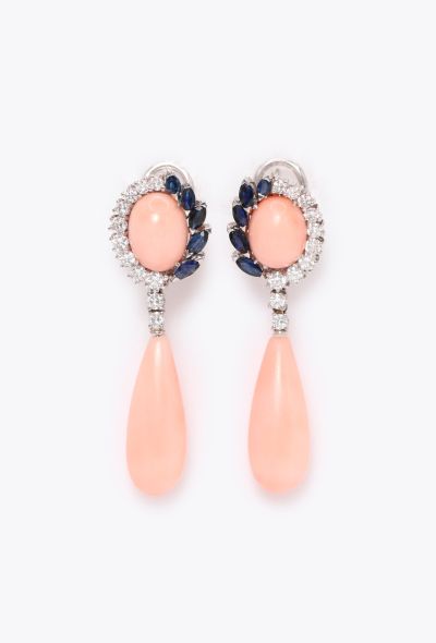 Vintage Fine Jewelry 18k White Gold, 1.50 Carats Diamond & Coral Earrings - 1