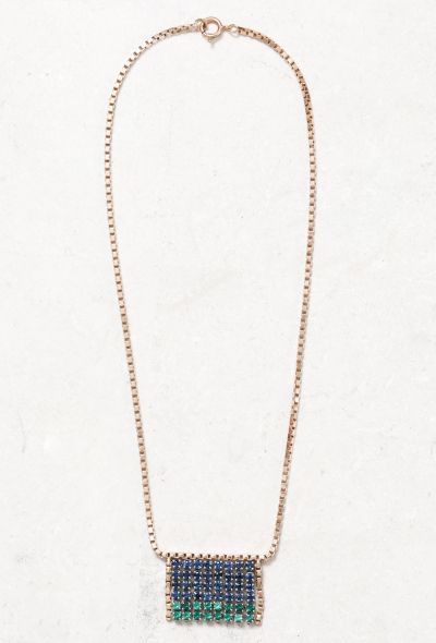 Vintage Fine Jewelry 18k Gold, Sapphire & Emerald Fringe Necklace - 1